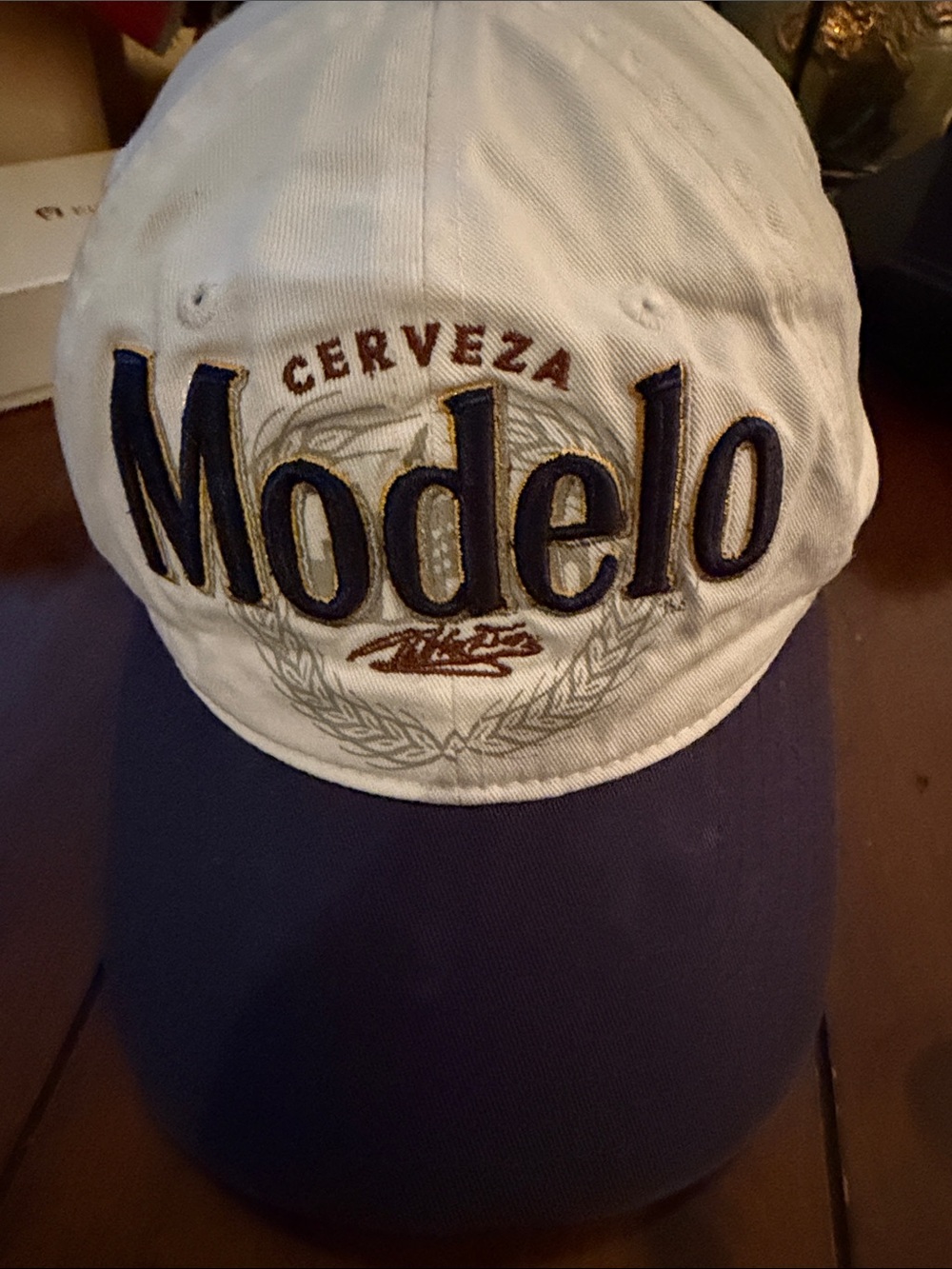 ModelCo White and Navy 'Modelo Cerveza' Embroidered Baseball Hat